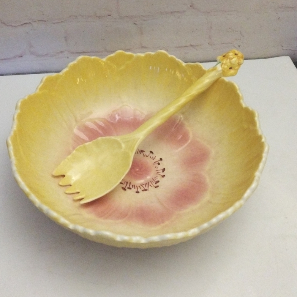 Vintage Royal Winton Grimwades Yellow & Pink Buttercup Salad Bowl w/ Fork EUC